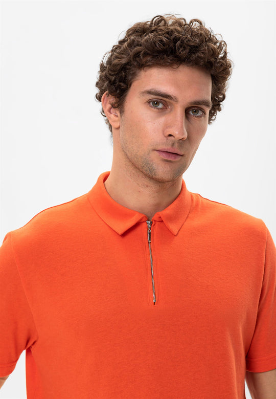 Men's Salmon Polo Neck Zippered  T-Shirt - Wessi