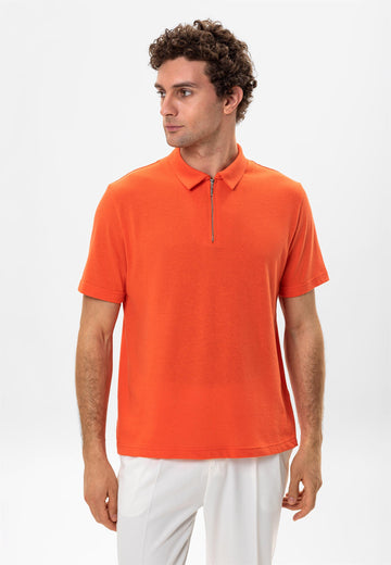 Men's Salmon Polo Neck Zippered  T-Shirt - Wessi