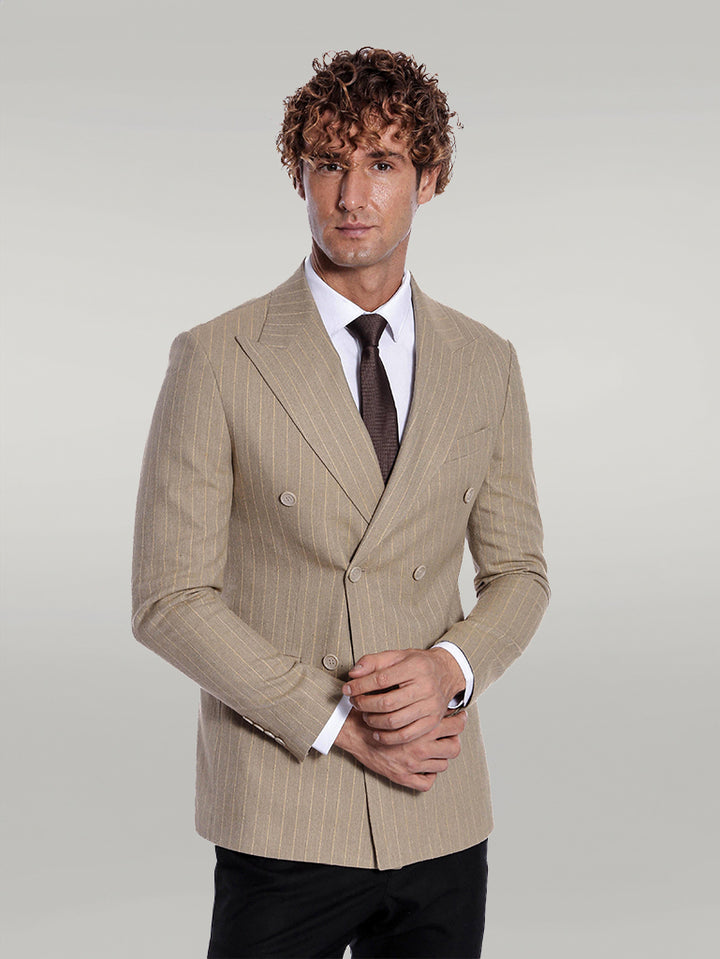 Blazer da uomo color crema a doppio petto a righe - Wessi
