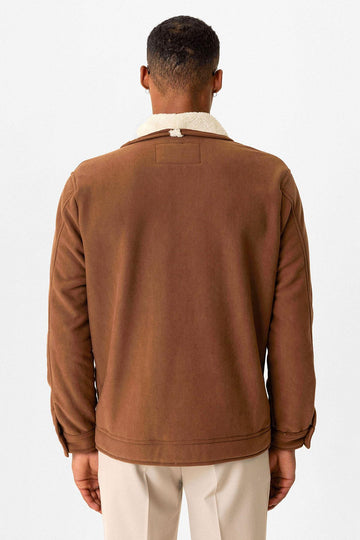 Tan جاكيت رجالي بياقة متباينة مع تفاصيل بطانة - ويسي