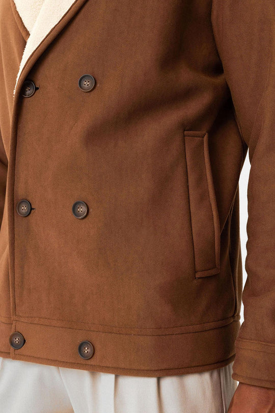 Tan جاكيت رجالي بياقة متباينة مع تفاصيل بطانة - ويسي