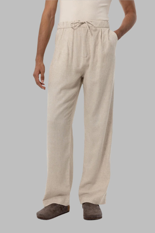 Men's Stone Belted Linen Blend Pants - Wessi