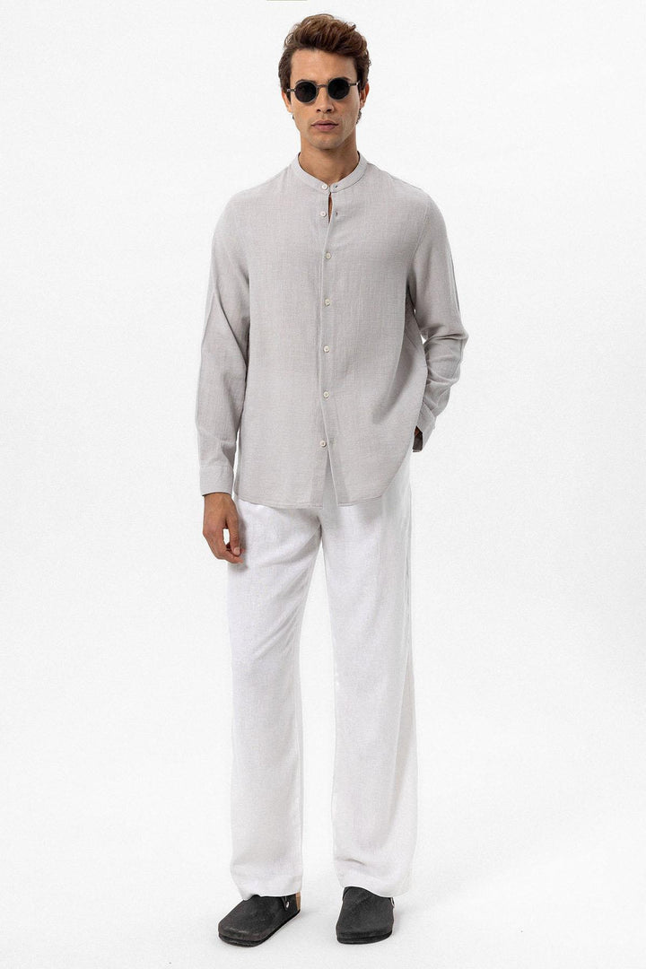 Men's Stone Mandarin Collar Woven Shirt - Wessi