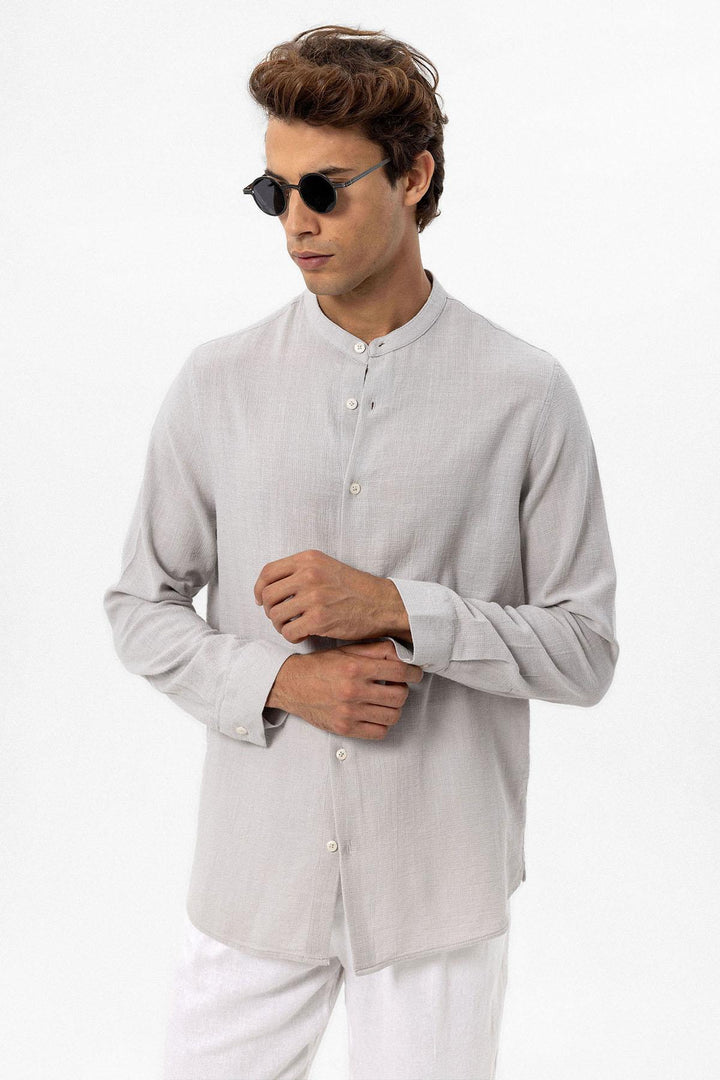 Men's Stone Mandarin Collar Woven Shirt - Wessi