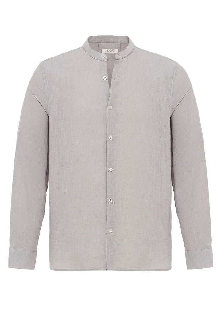 Men's Stone Mandarin Collar Woven Shirt - Wessi