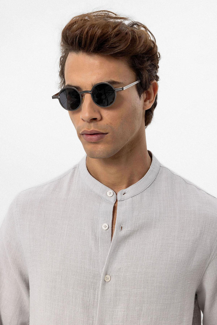 Men's Stone Mandarin Collar Woven Shirt - Wessi