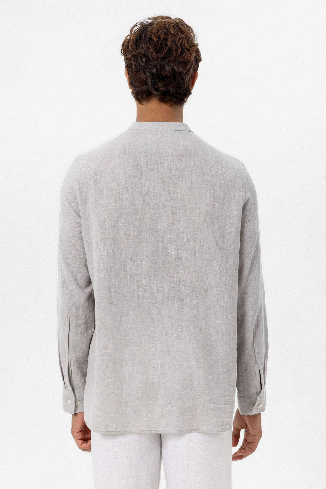 Men's Stone Mandarin Collar Woven Shirt - Wessi