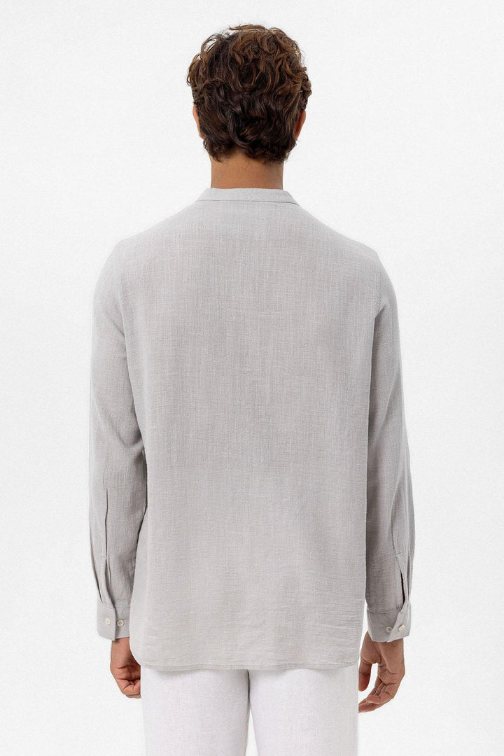 Men's Stone Mandarin Collar Woven Shirt - Wessi
