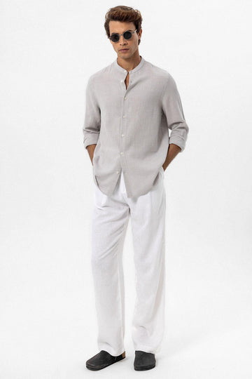 قميص منسوج بياقة الماندرين الحجري للرجال - ويسي