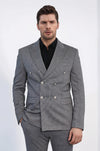 Anthracite Pinstriped Slim Fit Double-Breasted Blazer with Silver Metal Buttons – Wessi