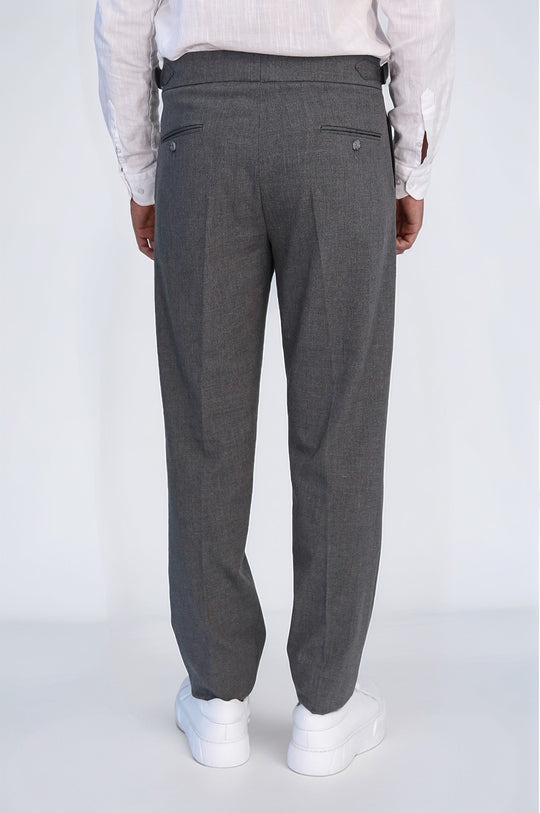 Anthracite Double-Pleated High-Waisted Slim Fit Trousers with Side Buckles – Wessi