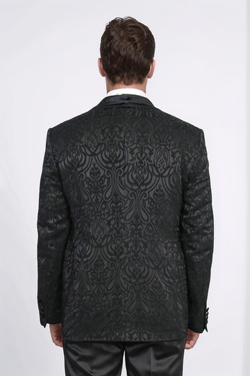 Baroque Patterned Velvet Shawl Collar Vest With Black Tuxedo- Wessi