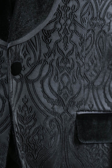 Baroque Patterned Velvet Shawl Collar Vest With Black Tuxedo- Wessi