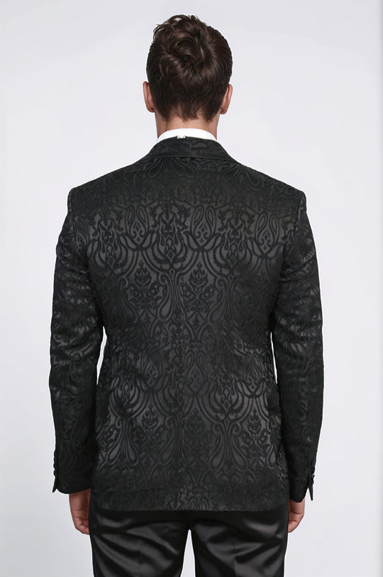 Damask Patterned Shawl Collar Black Tuxedo - Wessi