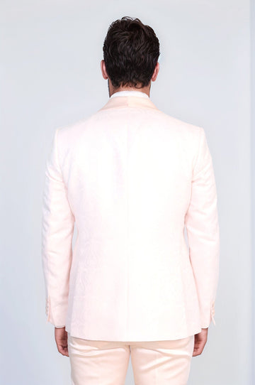 Wavy Patterned Shawl Collar Vested Powder Pink Tuxedo - Wessi