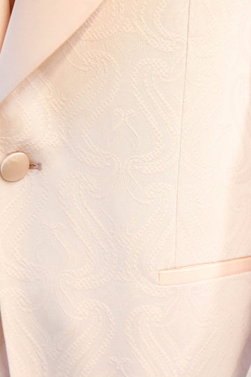 Wavy Patterned Shawl Collar Vested Powder Pink Tuxedo - Wessi