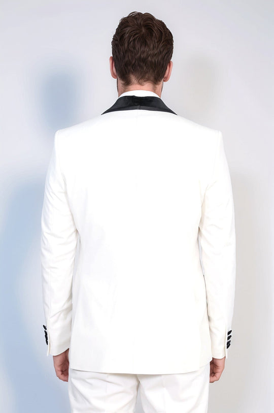 Classic Velvet Lapel White Tuxedo Suit - Wessi