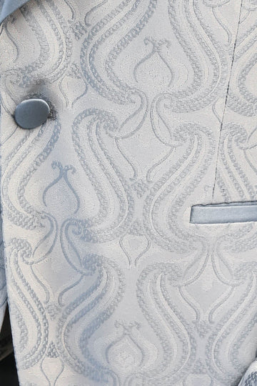 Wavy Patterned Shawl Collar Vested Ice Blue Tuxedo - Wessi