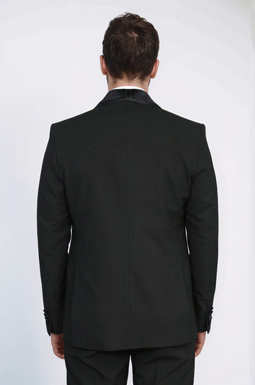 Classic Velvet Collar Black Tuxedo Suit - Wessi