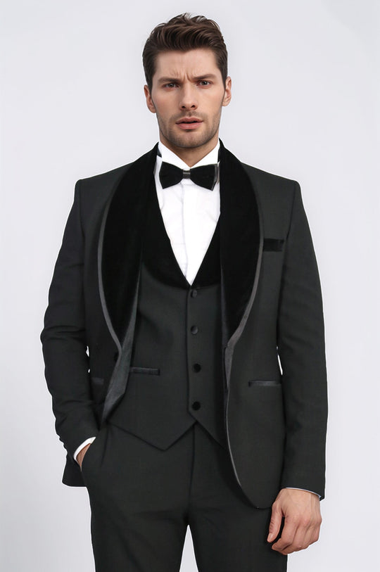 Classic Velvet Collar Black Tuxedo Suit - Wessi Classic Velvet Collar Black Tuxedo Suit - Wessi