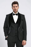 Classic Velvet Collar Black Tuxedo Suit - Wessi