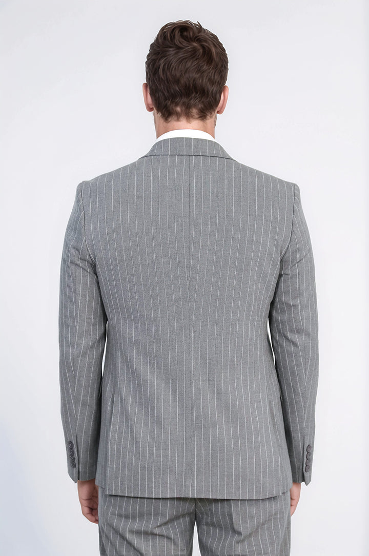 Striped Double-Breasted Button Detailed Vested Gray Mens Suit - Wessi