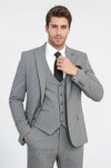 Striped Single Button with Vested Gray Mens Suit - Wessi
