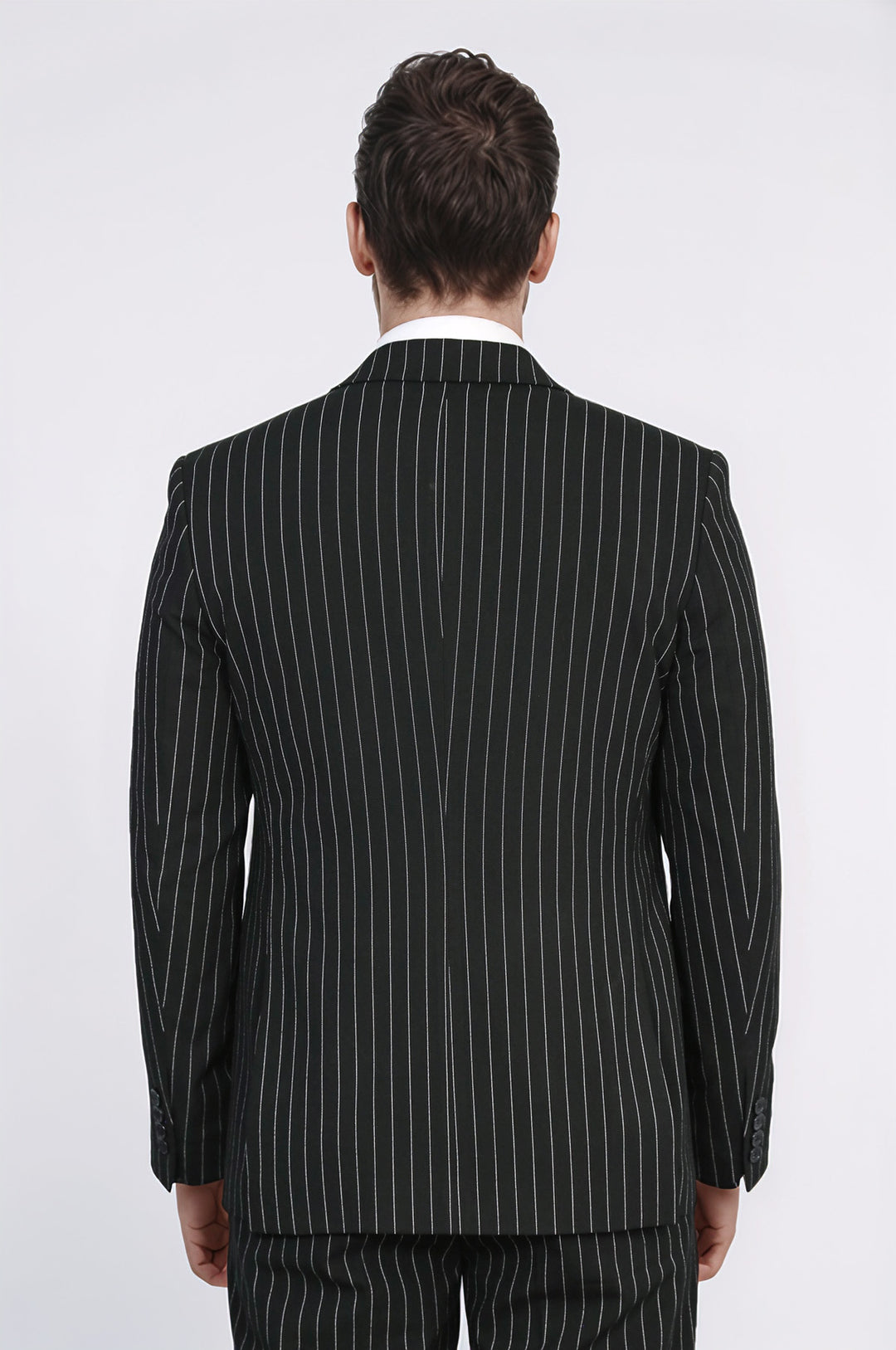 Striped Double-Breasted Button Detailed Vested Black Mens Suit - Wessi