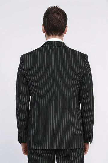 Striped Single Button with Vested Black Mens Suit - Wessi