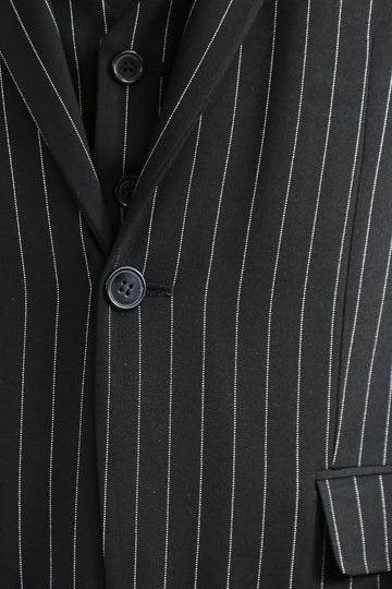 Striped Single Button with Vested Black Mens Suit - Wessi