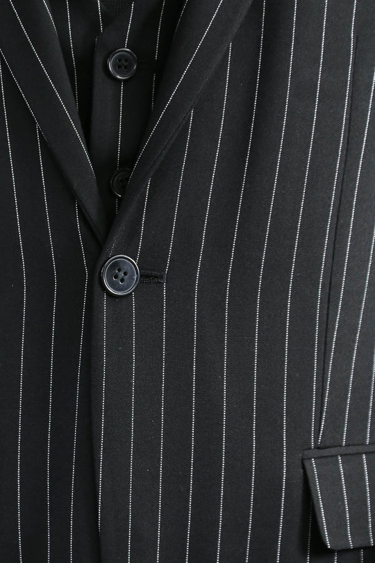 Striped Single Button with Vested Black Mens Suit - Wessi