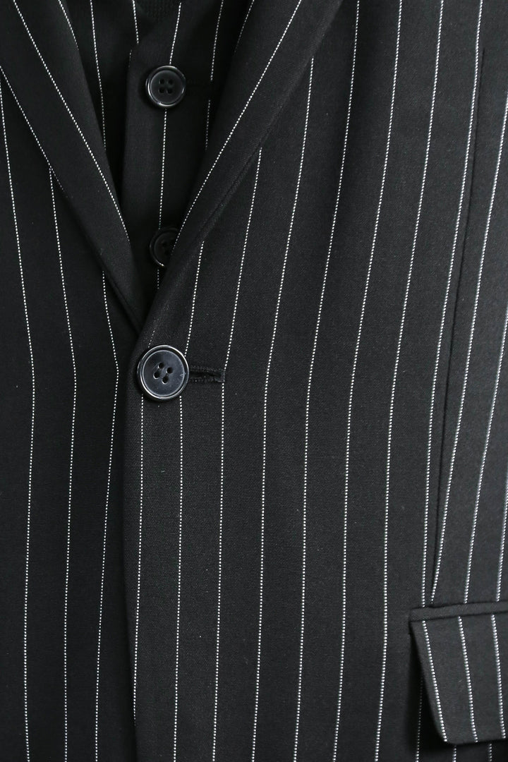 Striped Double-Breasted Button Detailed Vested Black Mens Suit - Wessi