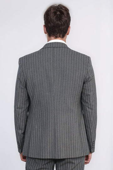 Striped Single Button with Vested Anthracite Mens Suit - Wessi