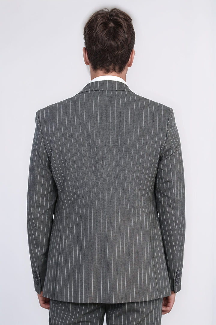 Striped Double-Breasted Button Detailed Vested Anthracite Mens Suit - Wessi
