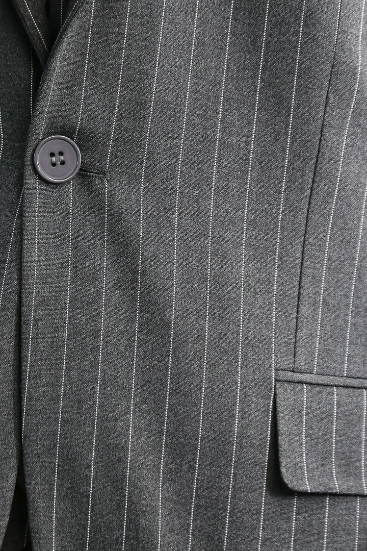 Striped Double-Breasted Button Detailed Vested Anthracite Mens Suit - Wessi