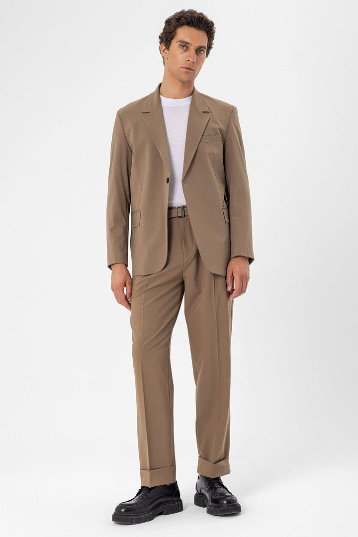 Men's Camel Single Button Closure Slim Fit  Jacket - Wessi