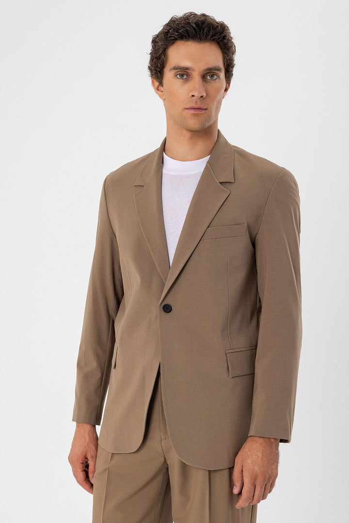 Men's Camel Single Button Closure Slim Fit  Jacket - Wessi