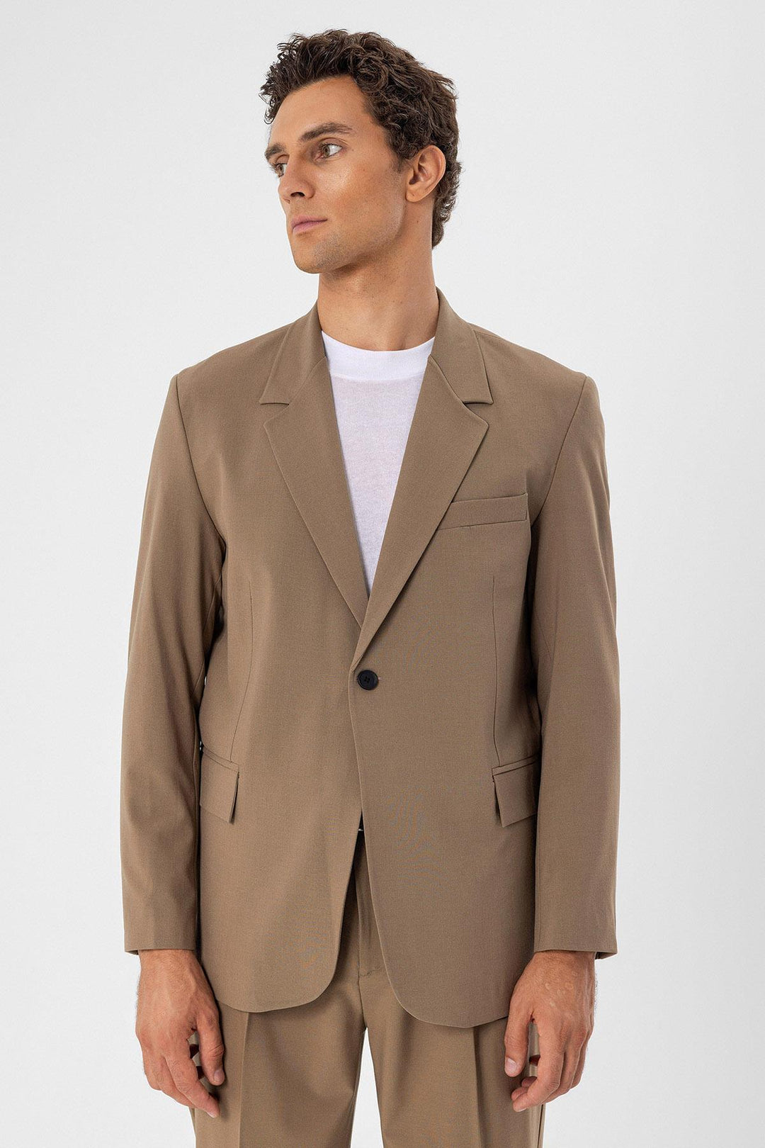 Men's Camel Single Button Closure Slim Fit  Jacket - Wessi