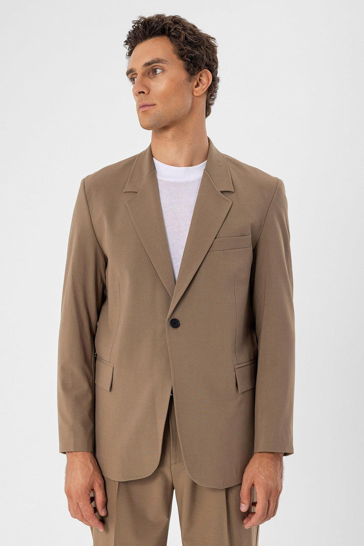 Men's Camel Single Button Closure Slim Fit  Jacket - Wessi