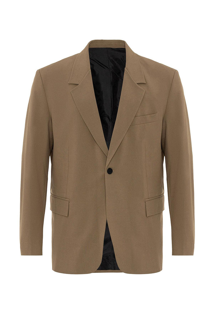 Men's Camel Single Button Closure Slim Fit  Jacket - Wessi