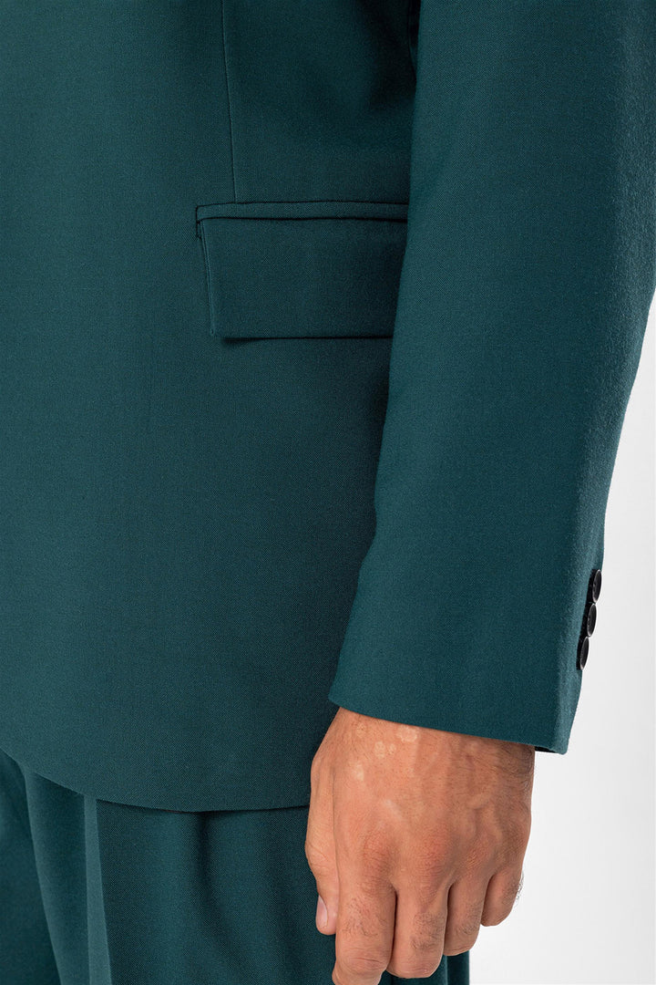 Men's Green Single Button Closure Slim Fit  Jacket - Wessi