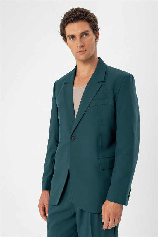 Giacca slim fit verde con chiusura a bottone singolo da uomo - Wessi