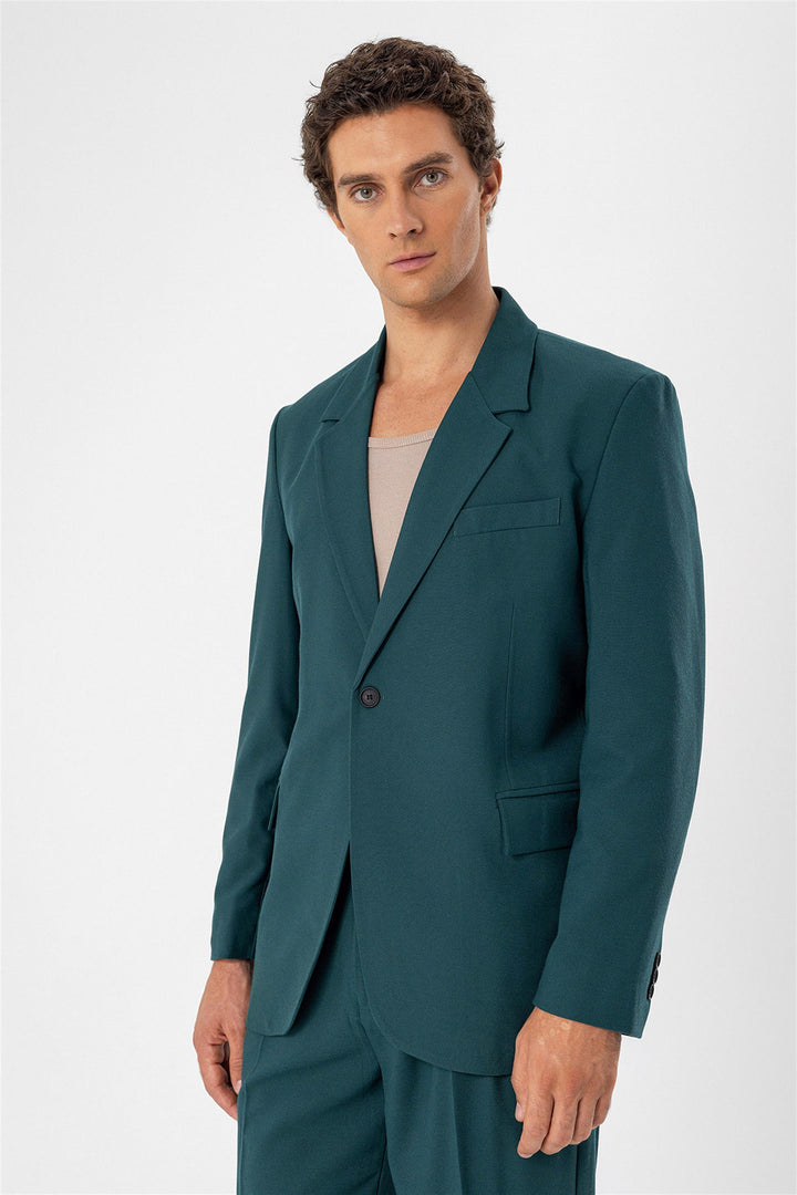Men's Green Single Button Closure Slim Fit  Jacket - Wessi