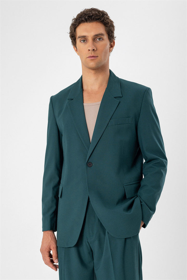 Men's Green Single Button Closure Slim Fit  Jacket - Wessi