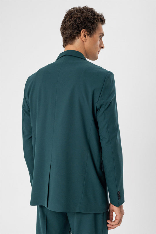 Giacca slim fit verde con chiusura a bottone singolo da uomo - Wessi