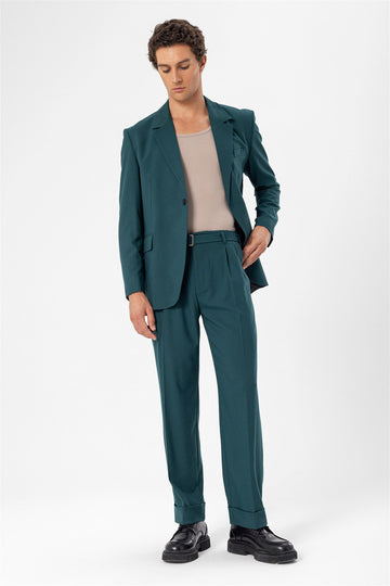 Giacca slim fit verde con chiusura a bottone singolo da uomo - Wessi