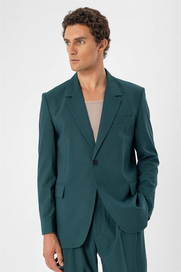Giacca slim fit verde con chiusura a bottone singolo da uomo - Wessi