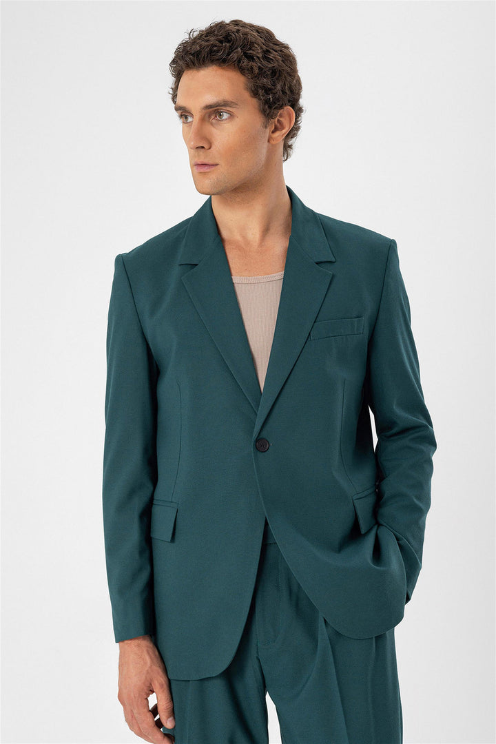 Men's Green Single Button Closure Slim Fit  Jacket - Wessi