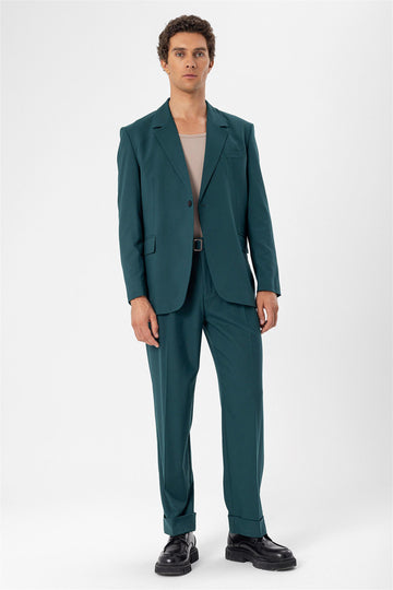 Giacca slim fit verde con chiusura a bottone singolo da uomo - Wessi