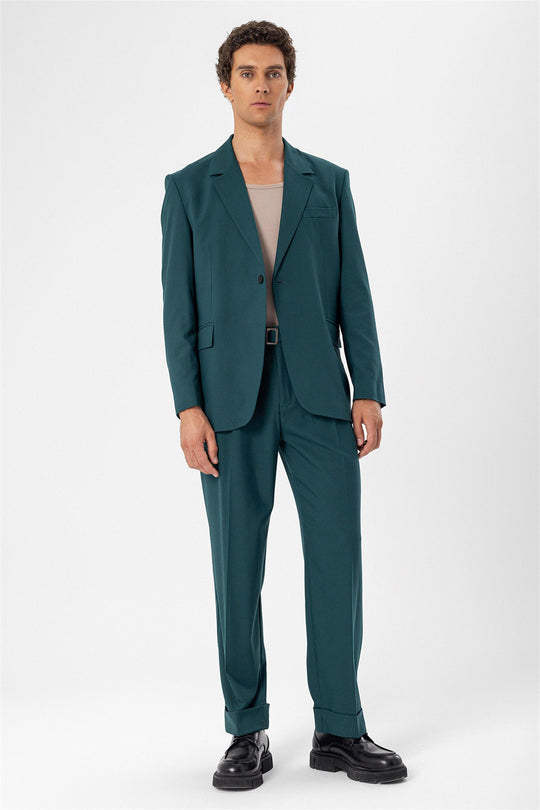 Giacca slim fit verde con chiusura a bottone singolo da uomo - Wessi